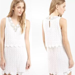 TopShop‎ Women’s White Floral Crochet Trim Overlay Sleeveless Mini Dress S 4